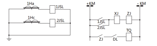 JSL-15繼電器構(gòu)成的二相式定時(shí)限保護(hù)的原理圖