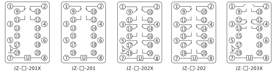JZY（J)-36靜態(tài)中間繼電器內(nèi)部接線圖及外引接線圖